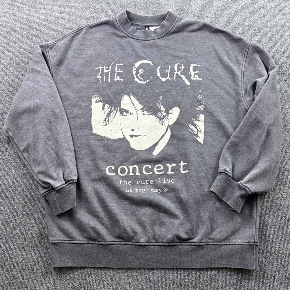 H&M Divided The Cure Band Sweatshirt Mens Small Grey Oversized Robert Smith 1984